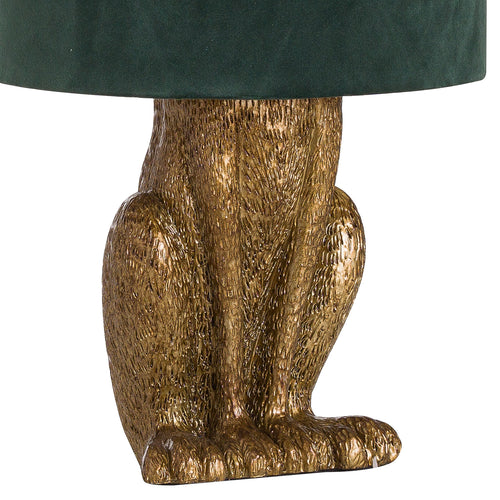 Bramble Antique-Gold Hare Table Lamp With Green Velvet Shade – view 2