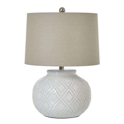 Ceramic Squat Squat-Beaded-Lamp-With-Linen-Shade Product Image
