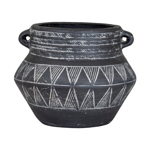 Black Geometric Chevron Ceramic Handled Pot