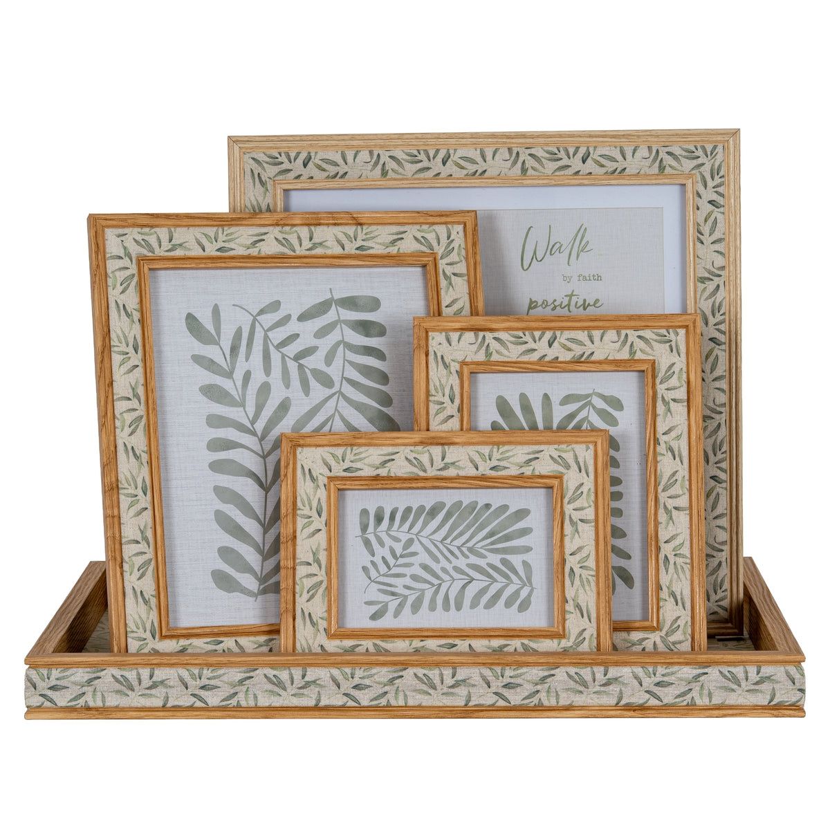 Floral Fabric Green and Brown Wooden Picture Multiframe