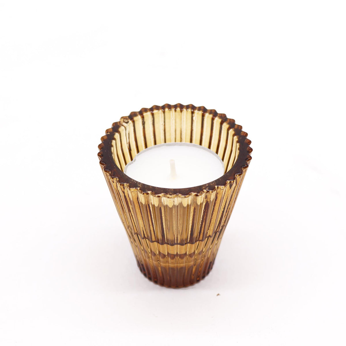 Lumen Reversible Pressed-Glass Candle Holder — Antique Amber