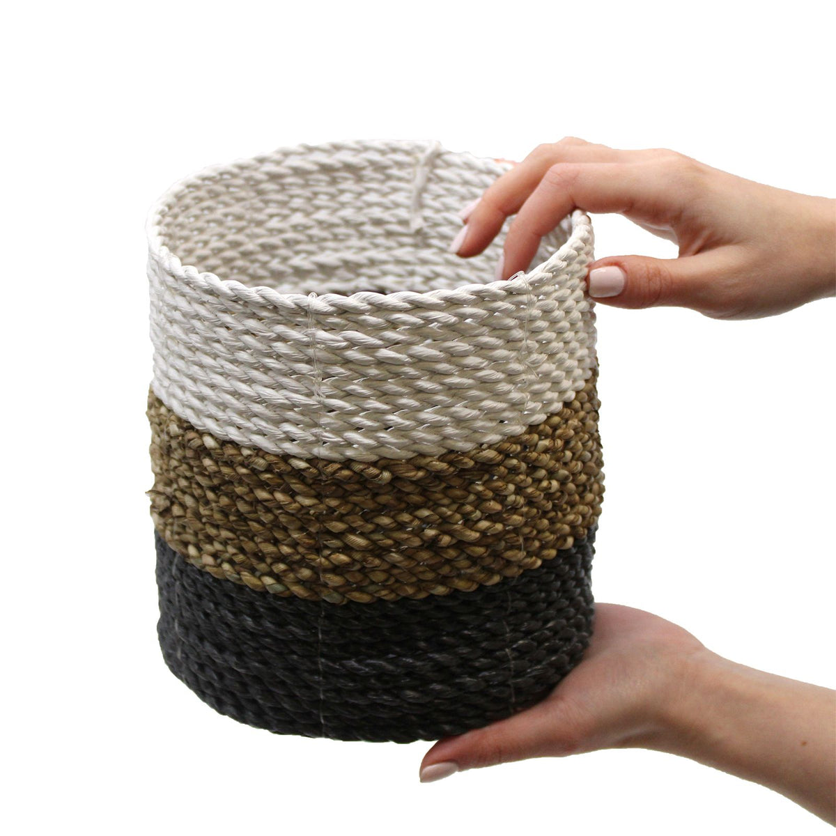 Natural & White Woven Seagrass Basket Trio – view 3