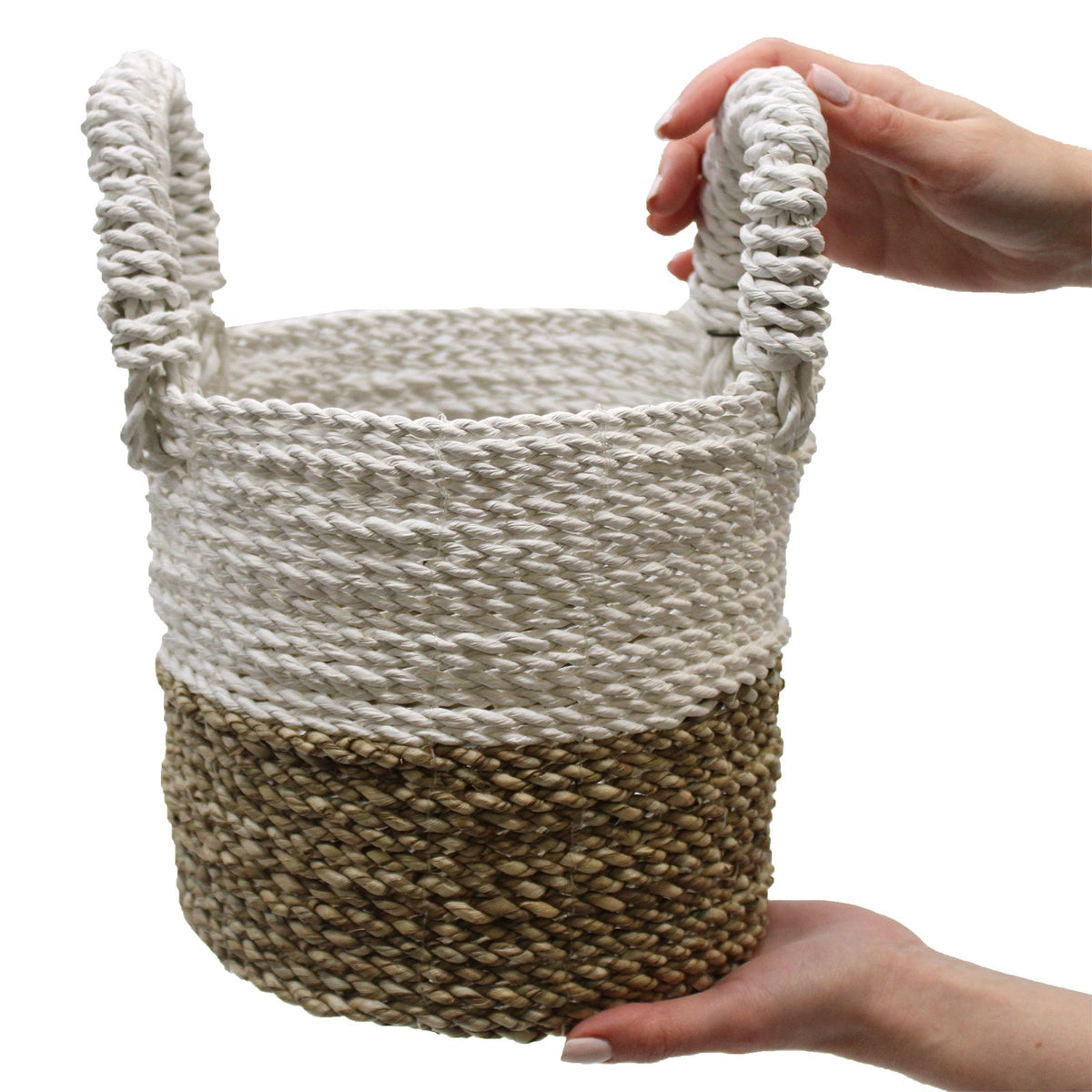 Natural & White Woven Seagrass Basket Trio – view 2