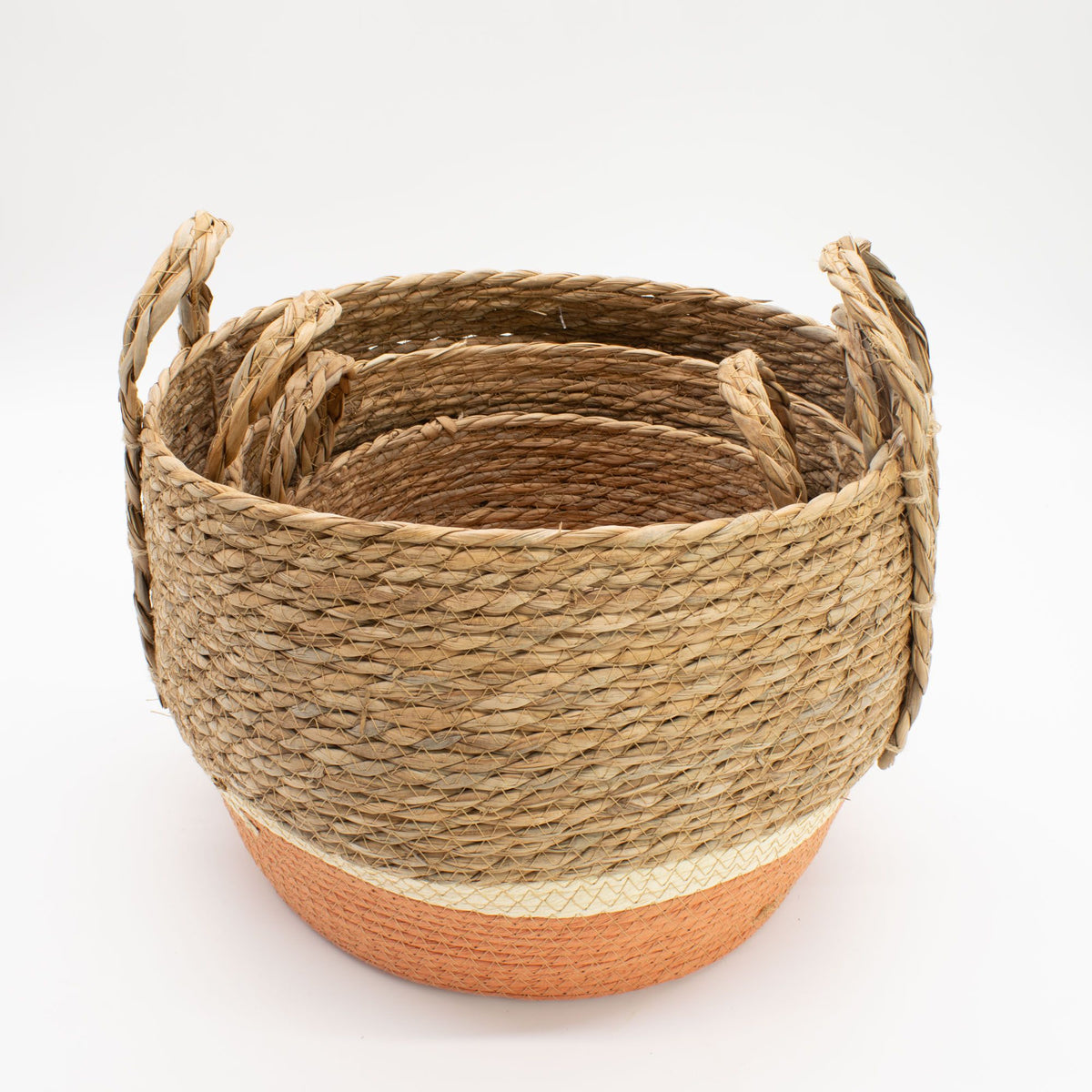 Kora Natural and Orange Seagrass Basket Trio