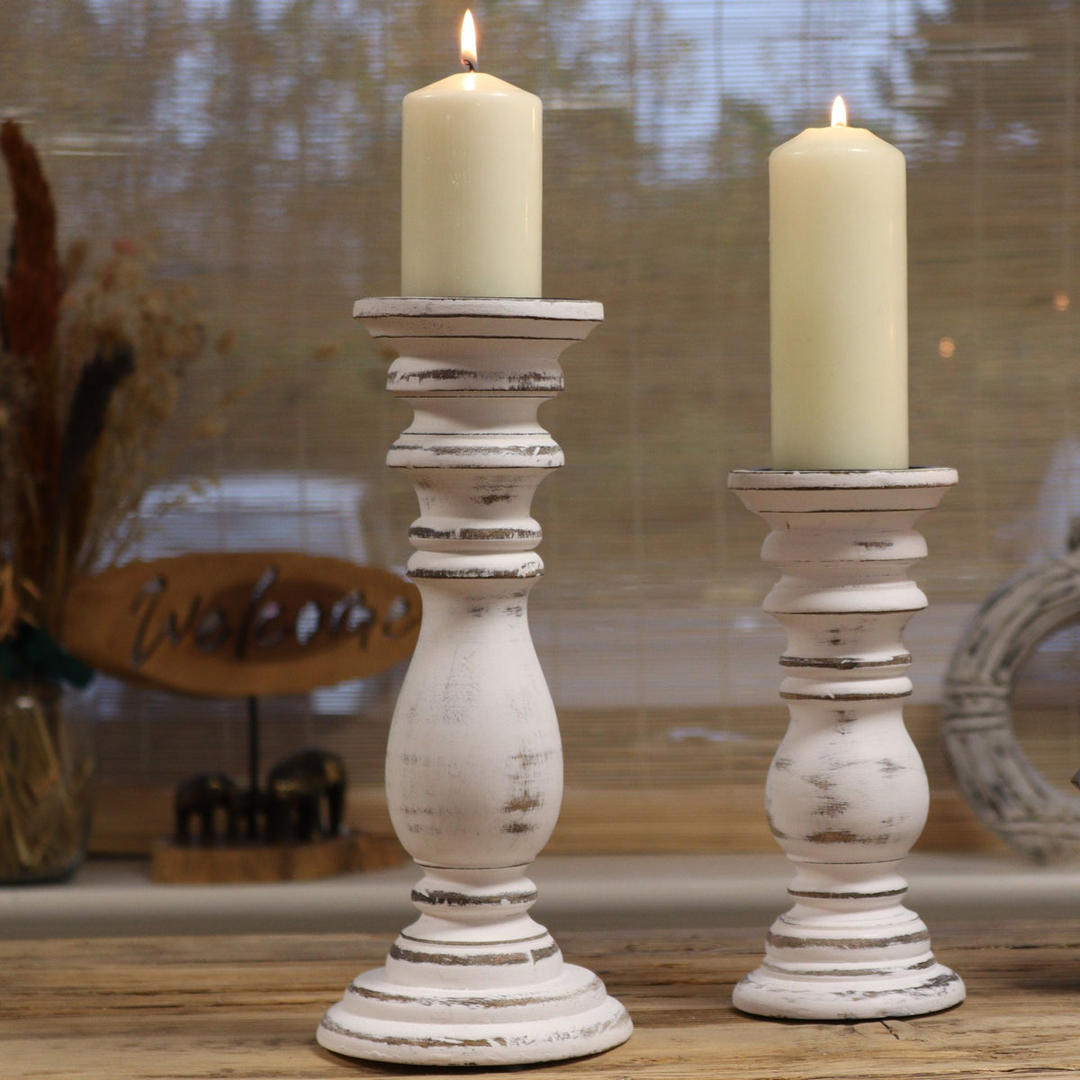 Alder Whitewashed Mango-Wood Candle Holder — Small