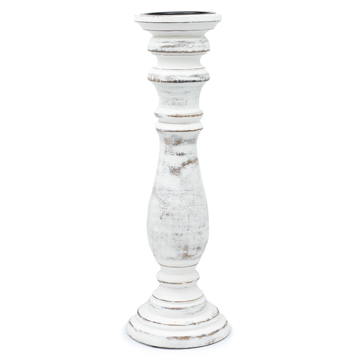 Candle Stand Large Mango Wood Classic Candle Stand - Whitewash - Large Product Image