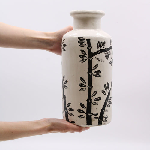 Aster Bamboo-Motif Straight Ceramic Vase
