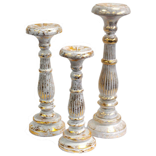 Aurelia Small Albasia-Wood Candle Holder — White Gold