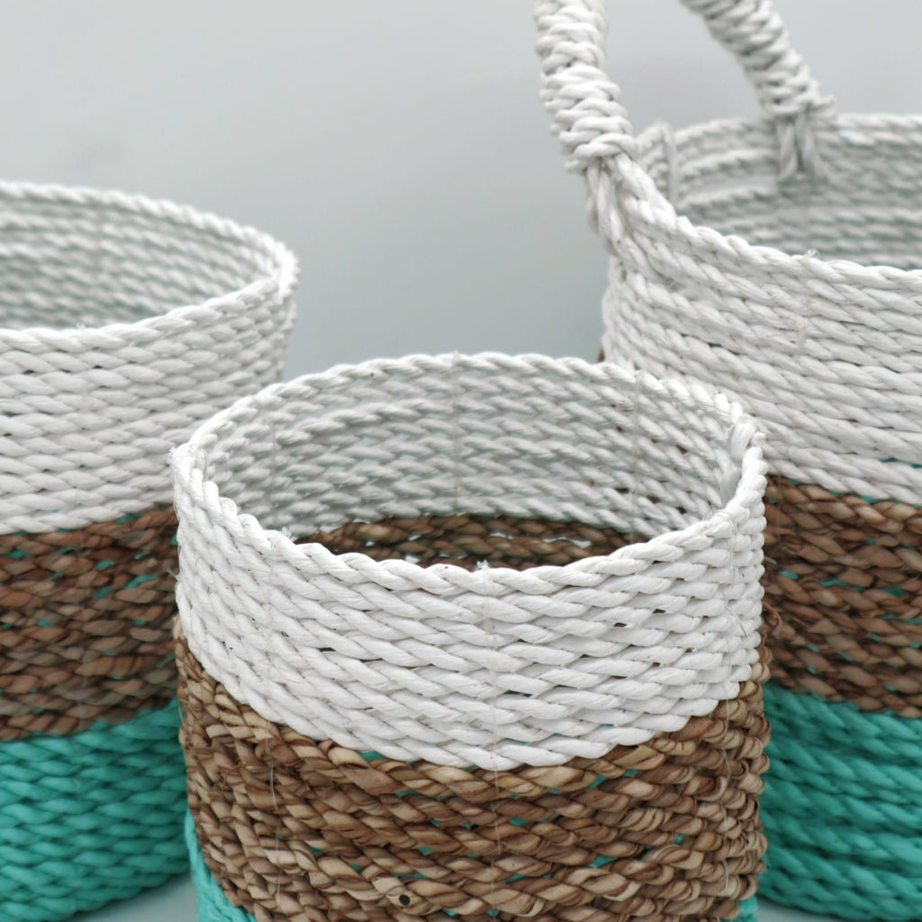 Soft Green, Natural & White Seagrass Basket Trio – view 4